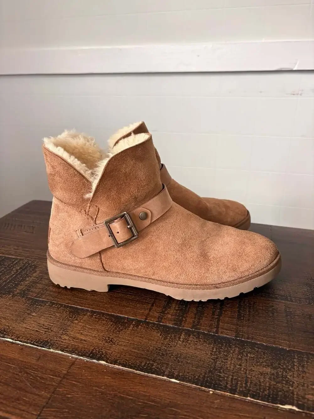 UGG Women's Romely Short Buckle Suede Boots in Chestnut